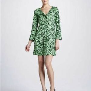 Diane von Furstenberg Gaby mini dress, green with leopard print women’s size 4